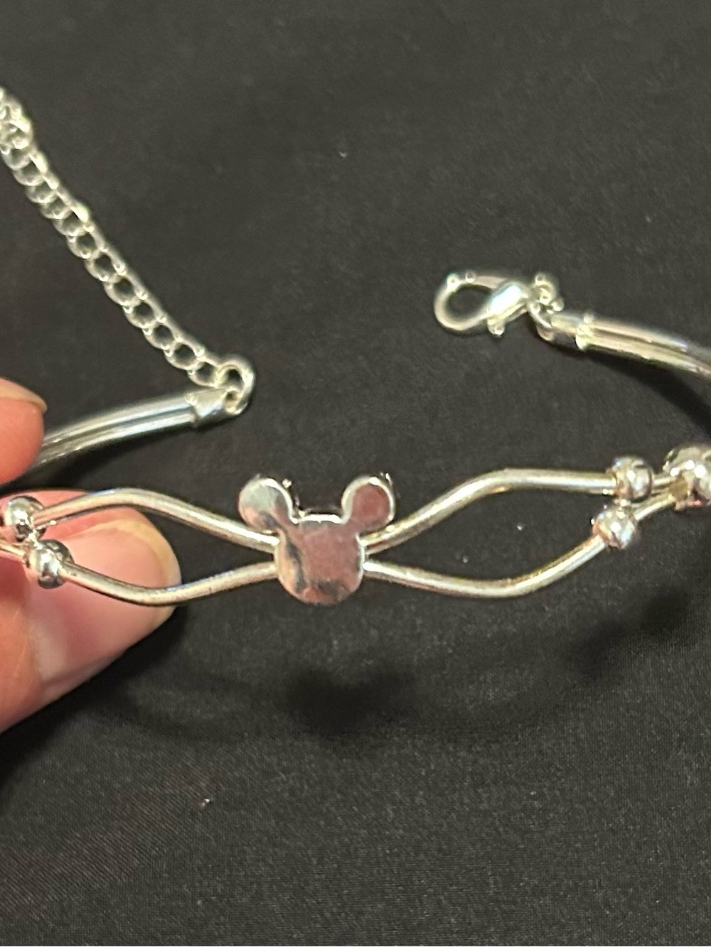 Silver Tone Mickey Mouse Motif Double-Band Bracelet